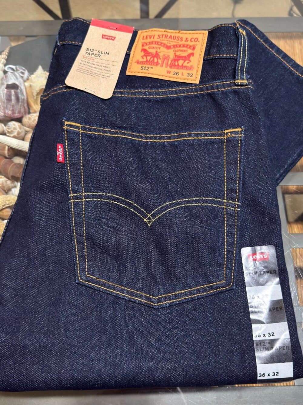 $70 LEVIS 512 MENS SLIM TAPER FIT 36X32 DARK WASH STRETCH DENIM JEAN NWT